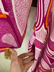 Women’s Vintage 1969 Sears Loungeweare house coat, Pink & Purple Abstract Print