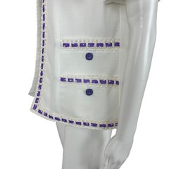 Vintage 70s Open Top Women’s Large Lavender White Diamond Print Cardigan