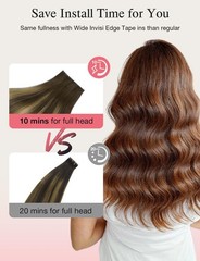 DOORES Invisi Edge Tape in Wide Hair Extensions Human Hair, Chocolate Brown to C