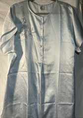 Eve Stillman Blue Satin Vintage 70s Night Shirt With Rosette Size M