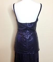 Vtg Kiki Hart New York Women’s Evening Gown Navy Blue Sequin W Peplum And Scarf