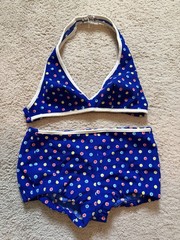 True Vintage Hippie Polka Dot Bikini JC Penney swimsuit 60s 70s Size Small