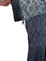 Vtg 1950s Lace Secretary Dress Navy Blue Faux Button Front Fit & Flare 35″ Chest