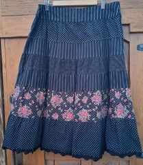 Candies Vintage Womens Size 7 Tiered Black Polka Dot Striped Floral Lace Trim