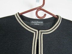 VTG 1960s 70s JAMES KENROB BY DALTON BLACK KNIT SWEATER BLACK TAN TRIM