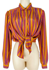 Vintage 1970s rainbow blouse M L striped tan brown long sleeve top shirt purple
