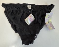 Vintage Silkscreen Black Silk Bikini Panties Bow 7 Large Lace
