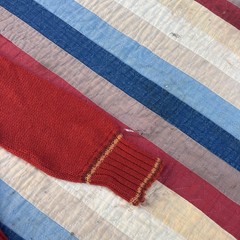 Vintage 1930s Red Wool Knit Sweater Yellow Stripe Checker Design Pull Over Top