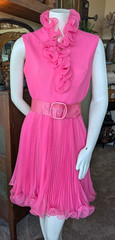 Vintage Miss Elliette Pink Sleeveless Pleated Mini Party Dress Chiffon Skirt