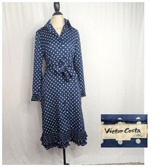 Vintage 60s Victor Costa Dress Medium Blue Polka Dot