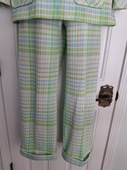 Vintage 70s Women’s Plaid Green Blue Pink White Polyester Leisure Suit