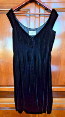 VTG Mr. Blackwell Designer Velvet Hand-beaded Black Cocktail Dress Sz 8 w/ Wrap