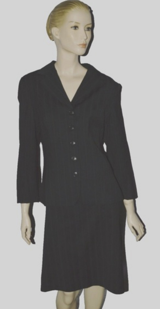 ADRIENNE VITTADINI vtg 90’s SIZE 12 JACKET 14 SKIR SUIT BLACK STRIPED 2 PC SET