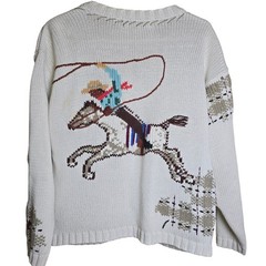 Vintage Eddie Bauer 100% Cotton S Cowboy Horse Western Cardigan Sweater Women
