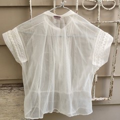 Vtg 50s Womens Sheer Blouse W/ Decorative Design Front & Sleeve Area 36 Ivory