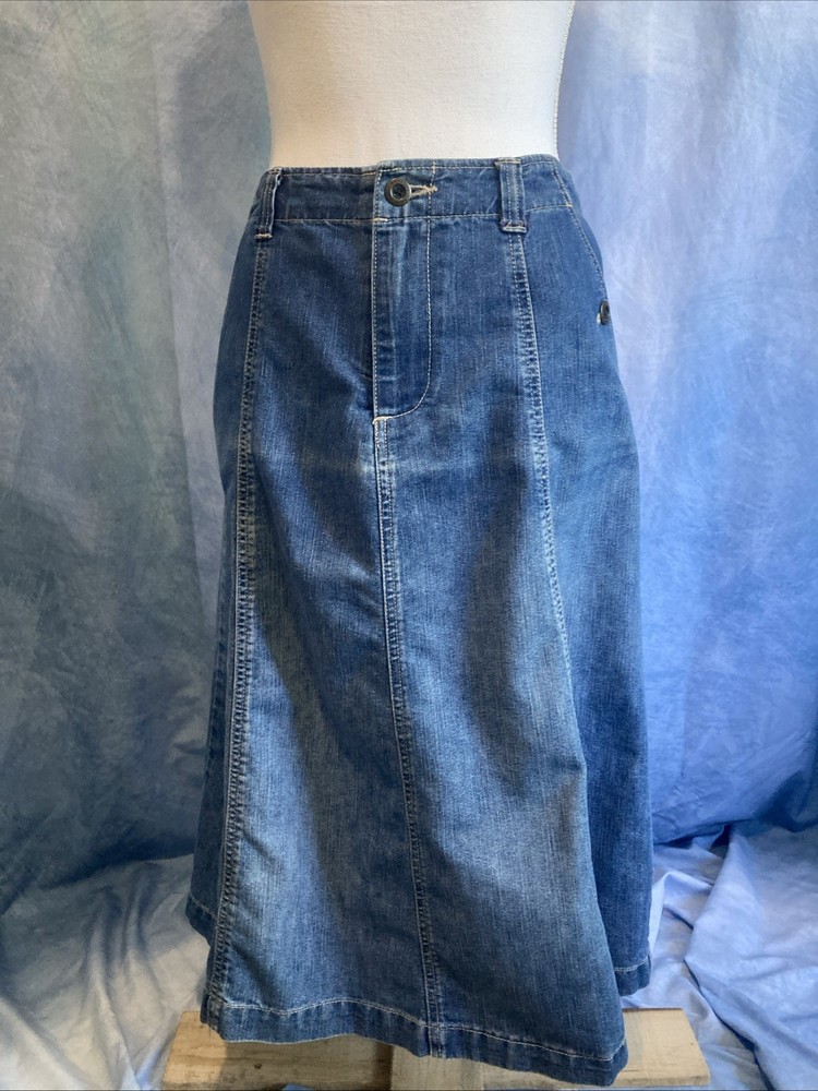 Vtg White Stag Y2K Paneled Blue Denim Midi Skirt Sz 10 Cottagecore Boho Western
