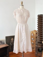 70s Rosebud Floral Midi Dress Pointed Lace Collar/Flutter Sleeve Prairie Cottage
