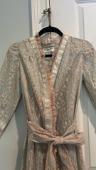 Saks Fifth Avenue Vintage Lace Robe Light Blue Pink Satin Ribbon Trim