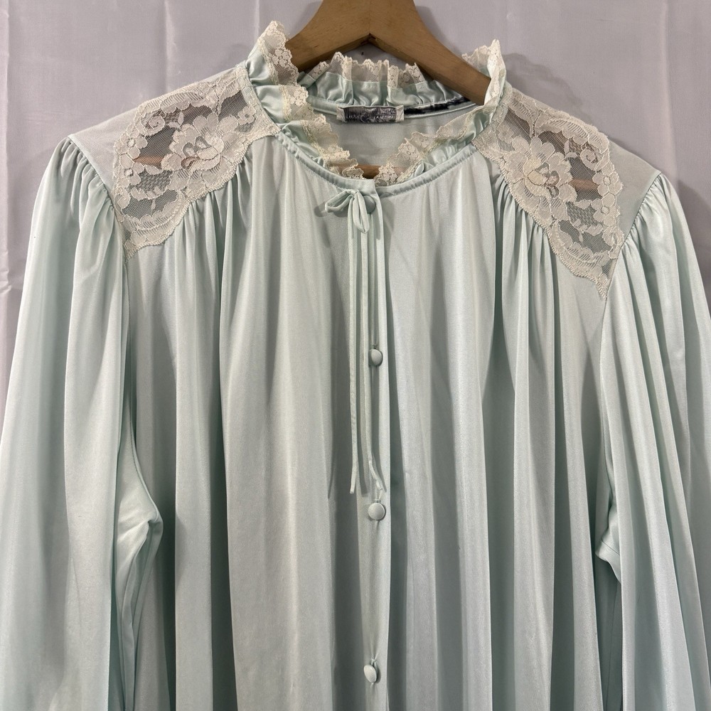 Miss Elaine Dressing Gown Nightgown Pockets Vintage 2XL Blue USA Sexy Modest