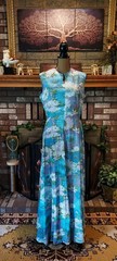 Vintage 70’s Floral Lurex Metallic Sleeveless Boho Maxi Dress M/L