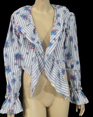 Vintage 70s 80s Art by Design Zone Mod Hippie Cropped Corset Ruffle Blouse L
