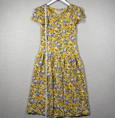 Vintage Maggy London Dress Womens 6 Yellow Button Up Pleated Romantic 80s Silk