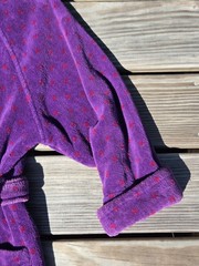 Vintage Purple Polka Dot Terry Cloth Bathrobe Robe Belted Shawl Collar Cotton