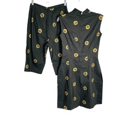 Vtg Alfred Shaheen Womens Hawaii Set S Black Asian Detail Cheongsam Tunic Shorts
