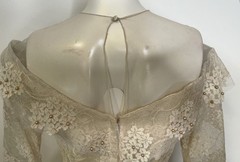 VTG 50s 60s Floral Lace Wedding Dress 34″ Bust 4 6 Full Skirt Off the Shoulder