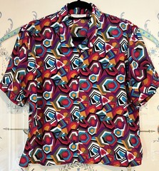 Vintage Judy Bond Women Med Short Sleeve Geometric Sheer Blouse Art To Wear Mod