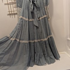 Vtg 1970’s Gunne Sax Dusty Blue Lace Trim Maxi Dress Prairie Cottagecore *READ