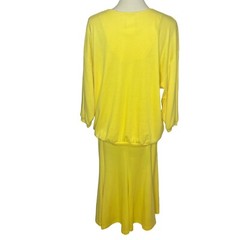 Vintage Peter Popovitch Skirt Top Set Batwing Sleeve Lemon Yellow Knit Midi USA