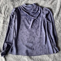 Vintage Alexandria Purple Satin Floral Jacquard Mock Neck Puff Sleeve Blouse 10