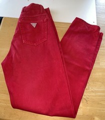 Vintage 1990s Guess Jeans High Rise Scarlet Red Denim Barrel Tapered Mom USA 28