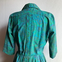 Vintage 1950s Jerry Gilden Turquoise Paisley Short Sleeve Shirtwaist Dress As Is