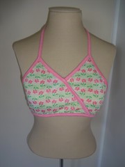 Vintage 1970s A.H. Schrieber Swimsuit Swim Top Halter 12 XS S Flowers Floral USA