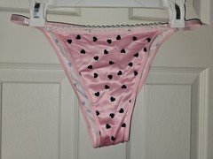 Vintage Girly Cute Pink Heart String Bikini Panties. Size Large