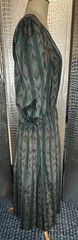 Nancy Greer Vintage Pleated Flame Stitch Print Green Brown Dress Size 16