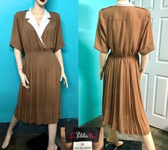 VTG 90s Dk Khaki Perma Pleat Skirt Preppy Secretary Day Dress~LIZ PETITES Sz 10