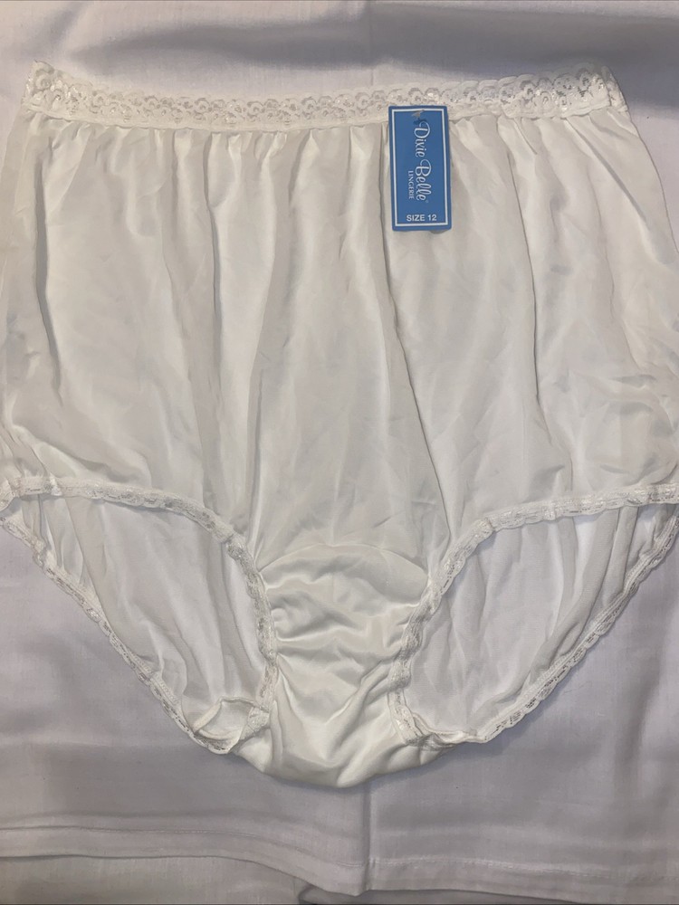 NWT Vintage Dixie Belle Size 12 100% Nylon Granny Panties White Lace Detail