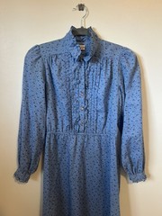 70’s Vintage Candi Jones Blue Floral Ruffle Prairie Midi Dress – Size Small