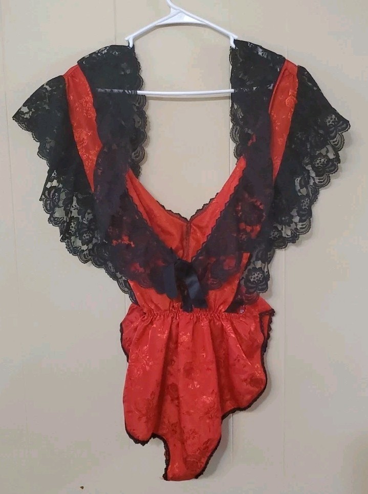 Vintage Henson Kickernick 80s Teddy Lingerie Sexy Red Black Lace Size Large USA