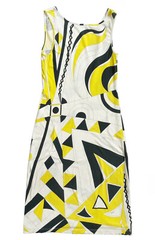 EMILIO PUCCI Shift Dress Sleeveless Tank Mod Print Cotton Knit Yellow Size 6