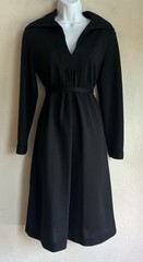 Vintage 70s Sunshine Alley Black Shift Dress 14 Minimalist Academia Classic Tie