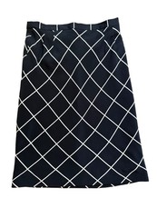 Vintage David Hayes 80s Pure Silk Straight Skirt Diamond Grid Black White Sz 12