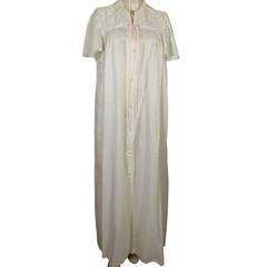 Vintage Venus Barsa Ariel Robe and Gown set white satin with pink ribbon size M