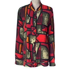 Retro 80s Top Vintage Boho Colorblock Geometric Print Blouse Sz 18 Made in USA