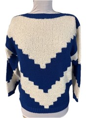 Vintage 1980s Via L.A. Sweater Size Medium Blue White Chevron Colorblock