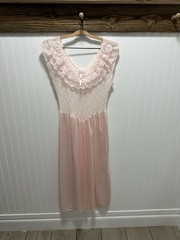 Vintage Cinema Etoile Pink Balletcore Nightgown Sz M Lace Satin Made In USA