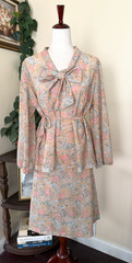 Vintage Diane Young 2 Piece Floral Silk Blend Skirt Set Pussy Bow Blouse sz 22.5